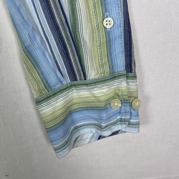 Tommy Bahama Men’s Large Green Blue Striped‎ Button Up Long Sleeve 100% Tencil - Picture 4 of 10